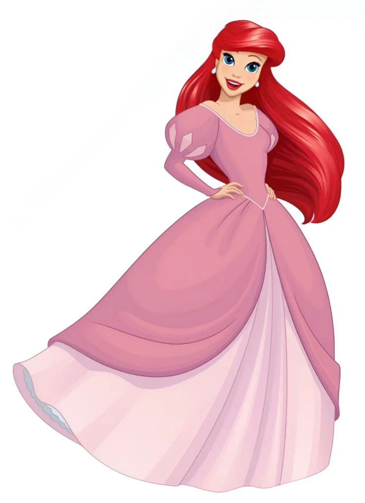 Ariel Disney princess smiling in a pink dress