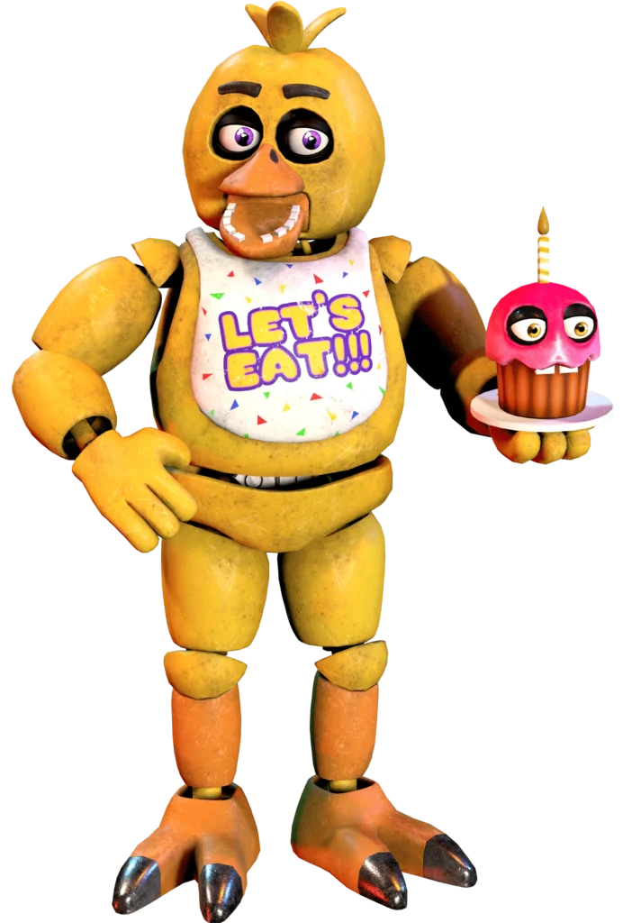 Chica the Chicken, one of the animatronics from Five Nights at Freddy's