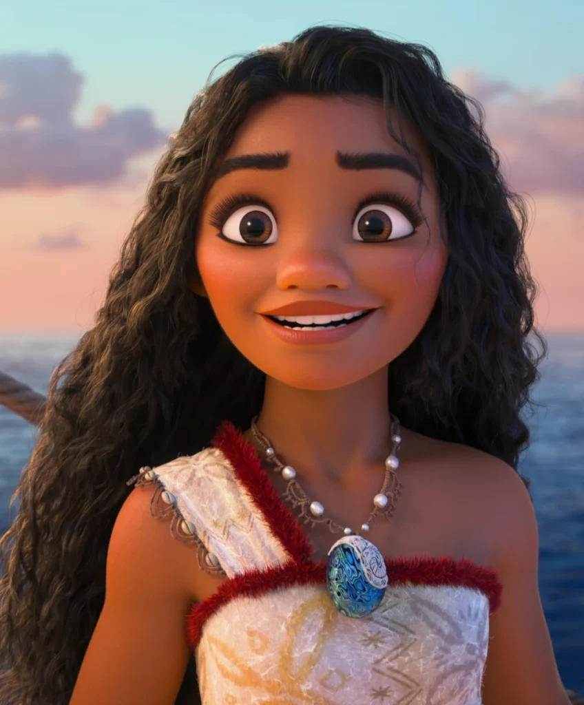 Moana smiling on the ocean