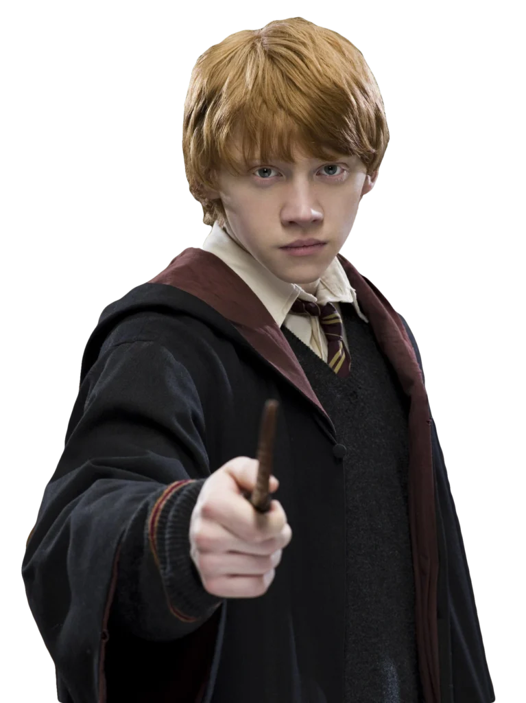 Ron Weasley holding his wand