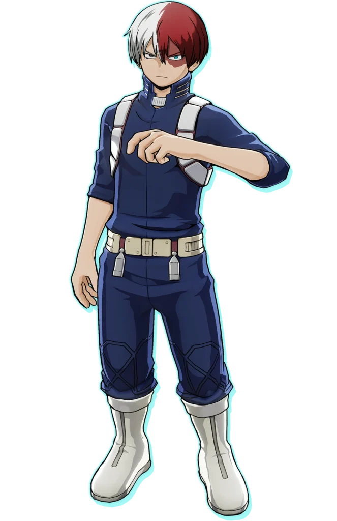 Shoto Todoroki, from My Hero Academia, standing with his arm up